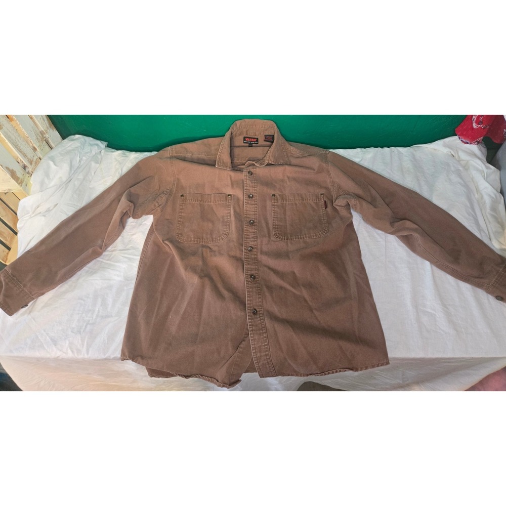 Wolverine Work Shirt Button Up Men's L Brown Khaki 100% Cotton